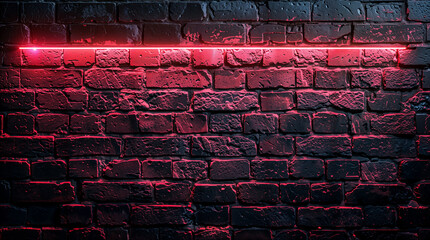 Dark black brick wall with red neon light background, copyspace, red glow, mysterious vibe, grunge hd