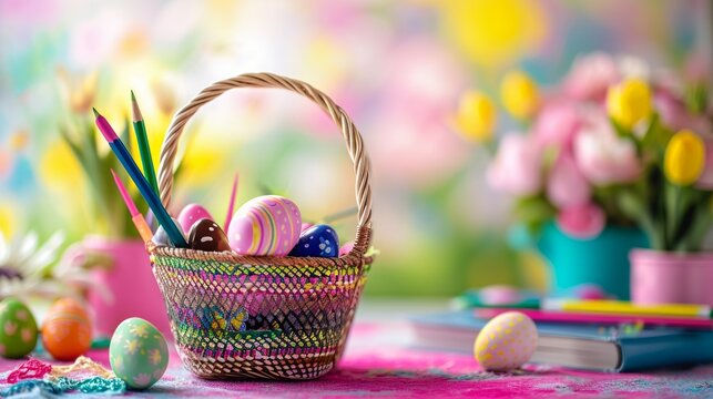 Customized Girls' Easter Basket with Crafts and Storybooks