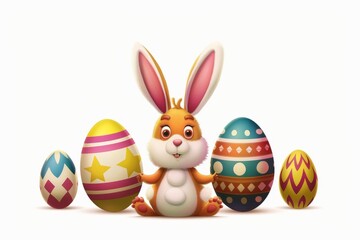 Colorful Easter Egg Basket Vector Illustration. Happy easter decorative pendants bunny. 3d representation hare rabbit illustration. Cute exuberant festive card wallpaper Encrypted Easter Surprises