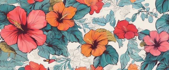 Floral Pattern with Poppies and Flowers in Vintage Style