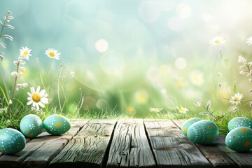 Colorful Easter Egg Basket Illustration Software. Happy easter optimistic bunny. 3d Shrouded Easter Joys hare rabbit illustration. Cute teal green festive card wallpaper Gospel readings for Easter - obrazy, fototapety, plakaty