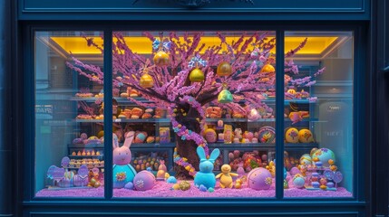 Creative Easter Candy Tree in Shop Window Display