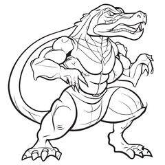 realistic whole body sketch of alligator, vector illustration line art