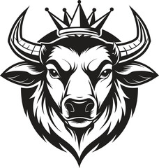 Vector logo bull head with crown in black color silhouette