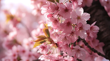 A serene display of cherry blossoms in full bloom, their delicate pink petals captured in high-detail 4K HDR