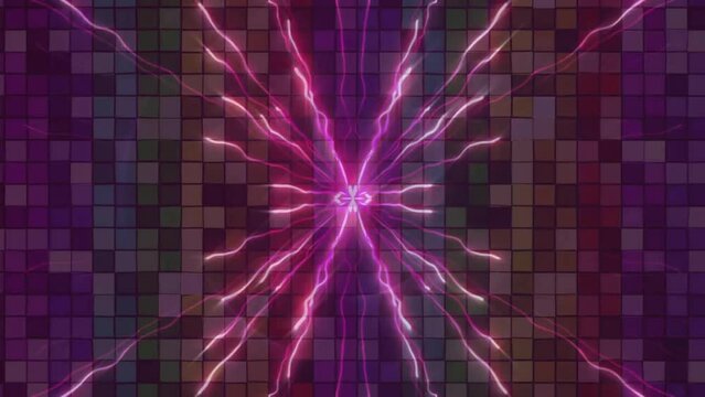 Animation of light trails over colourful squares