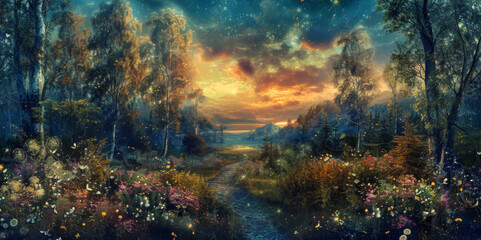 Dramatic fantasy landscape depicting an apocalyptic scenario with fire and destruction. - obrazy, fototapety, plakaty