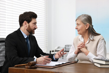 Senior woman having meeting with lawyer in office
