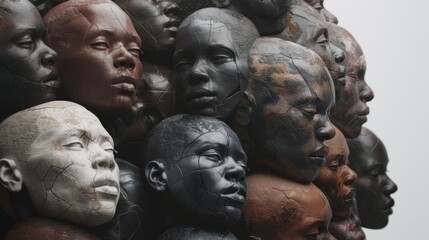 real human heads of different skin colors skin color theme - obrazy, fototapety, plakaty