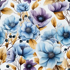 Seamless beautiful wild decorative spring flowers pattern background