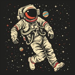 a cartoonish neo-absurdist T-shirt design featuring an astronaut