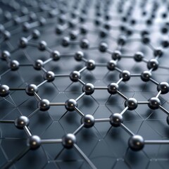 a hyper realistic rendering of a hexagonal atomic structur made out of grey orbs and conncetions between them graphene structur waving sheet honeycomb structure