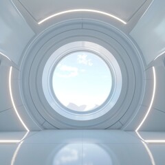 circular interior sci fi window front view