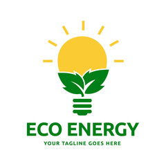 Ecology bulb lamp with leaf logo. Renewable eco power logo vector