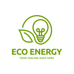 Ecology bulb lamp with leaf logo. Renewable eco power logo vector