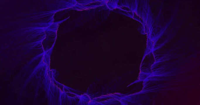 Animation of pink and blue network ring moving on black background
