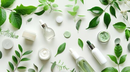 Botanical skincare products with natural ingredients display. - obrazy, fototapety, plakaty