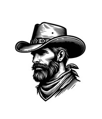Cowboy's portrait engraved isolated vector illustration