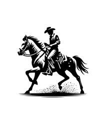 Cowboy on riding horse. Wild west isolated vector illustration.