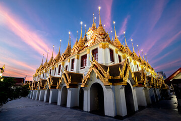 Illuminated Ratchanadda Temple at Dusk, Bangkok