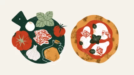 Tapeten Italian pizza ingredients. Pizza with tomatoes and mozzarella. Vector illustration © Maria