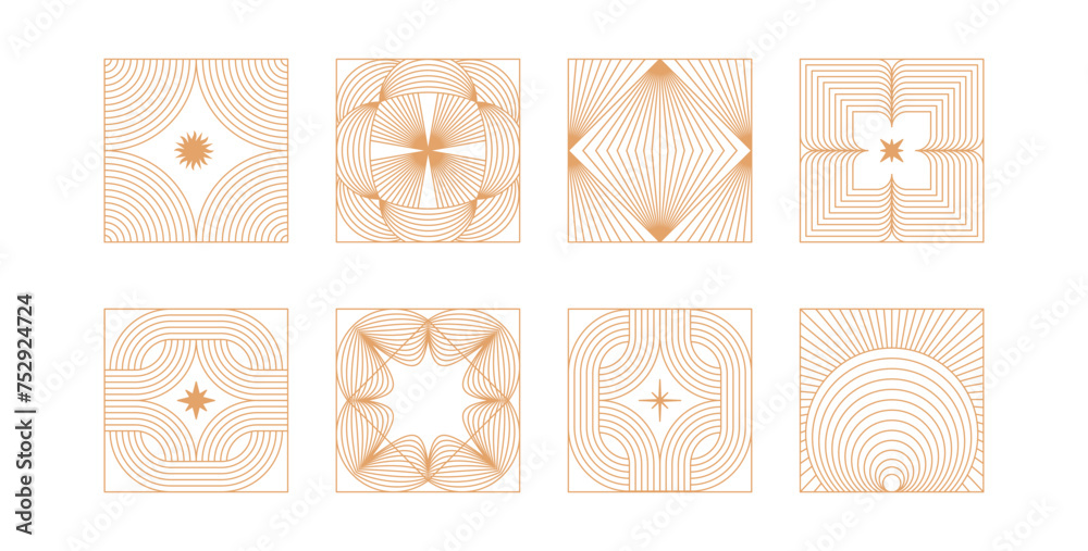 Aufkleber vector minimal geometric illustrations set - trendy abstract aesthetic linear compositions, prints, 