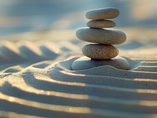 Zen Stones Pyramid on Sand Harmony