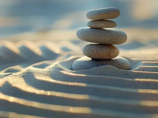 Photo sur Plexiglas Pierres dans le sable Zen Stones Pyramid on Sand Harmony