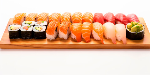 Photorealistic image of a set of Japanese sushi. Japanese traditional food
