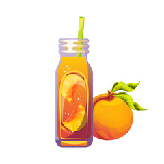 Summer juice, smoothie, cocktail. Healthy smoothie with peach. Organic detox juice, fruit smoothie. Vector illustration.