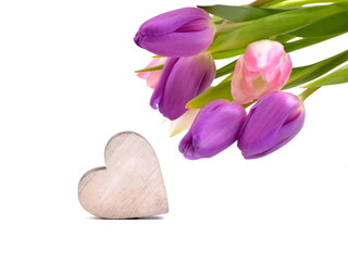 Tulips for morhers day or valentines day. Flowers and heart.