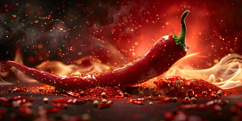 red hot chili peppers  burning hot pepper fire beautiful colored background - obrazy, fototapety, plakaty