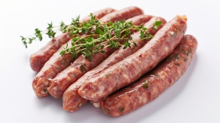 Pork sausages with rosemary isolated on white background