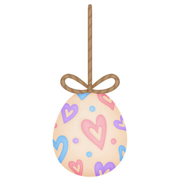 watercolor illustration Easter egg mobile with pastel colorful hearts