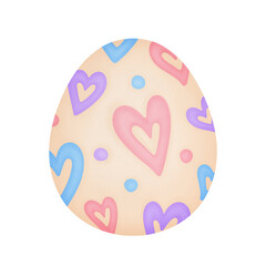 watercolor illustration Easter egg with pastel colorful heart shapes