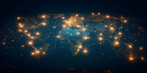 Interconnected World: A Map of Countries on a Dark Background. Concept Cartography, International Relations, Global Connectivity, Geographic Information Systems, World Geography