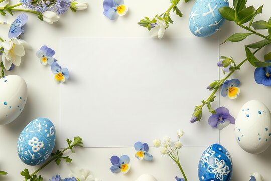 Colorful Easter Egg Basket easter porch decor. Happy easter Pastel baby blue bunny. 3d Sunshine Celebration rabbit illustration. Cute Easter wallpaper festive card Daffodil copy space wallpaper