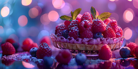 A close view of bowl full of strawberry with bokeh background generative AI 