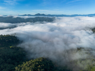 High-angle landscape in the sea of ​​mist exploring many forest areas the legend of the forest sky at the center of perfection. And the views here are the breathtaking pinnacle of winter in Thailand.