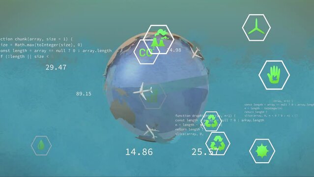Animation of network of connections of eco icons over globe