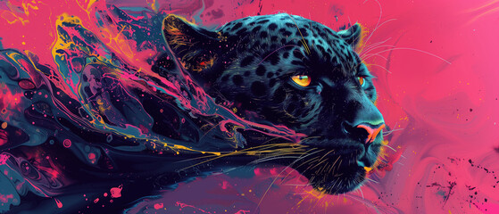 Cosmic Panther: Vivid Neon Wildlife Fusion