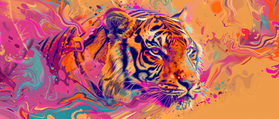 Psychedelic Tiger in a Whirl of Colors