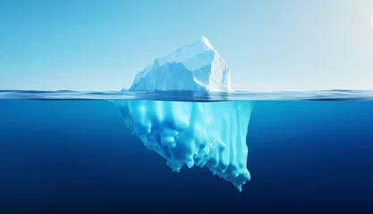 Foto op Canvas White Iceberg floating in clear blue water sea, under and above water view. Global Warming Concept. Generative AI © AngrySun