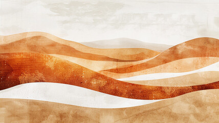 Brown and orange abstract mountain landscape. Modern textured wall art. - obrazy, fototapety, plakaty