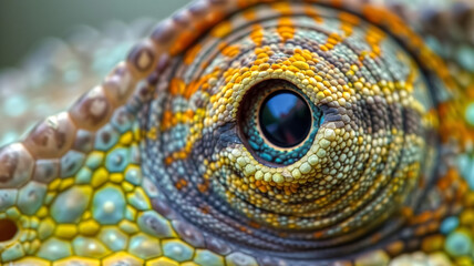 Fototapeta premium Macro photo of Chameleon iris, revealing intricate patterns and