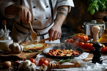 Obraz na płótnie Canvas professtional cook made pizza in restaurant