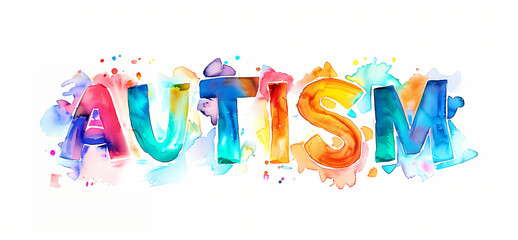 Watercolor word AUTISM - World Autism Awareness Day, Recognizing Strengths, Celebrating Abilities (April 2nd)