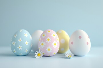 Fototapeta premium Colorful Easter Egg Basket Religious artwork. Happy easter resurrection celebration bunny. 3d easter bonnet hare rabbit illustration. Cute easter love festive card arrangement copy space wallpaper