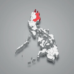 Cagayan Valley region location within Philippines 3d map - obrazy, fototapety, plakaty