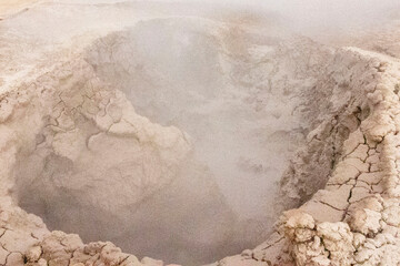 Tatio Geysers, San Pedro de Atacama, Chile, South America. Volcanic hot springs erupting hot water...